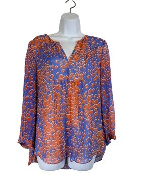 Diane von Furstenberg DVF 100% Silk Abstract Print Tunic Blouse Size 12